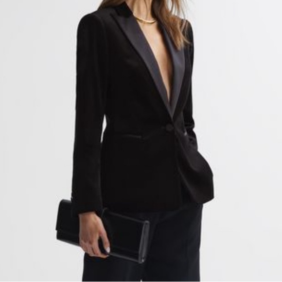 Reiss Opal Velvet Blazer Black Size 6 - Picture 2 of 11